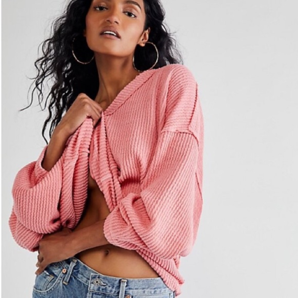 Free People, Easy V Sweatshirt in Dried Pine: Green/Blue - Picture 5 of 11